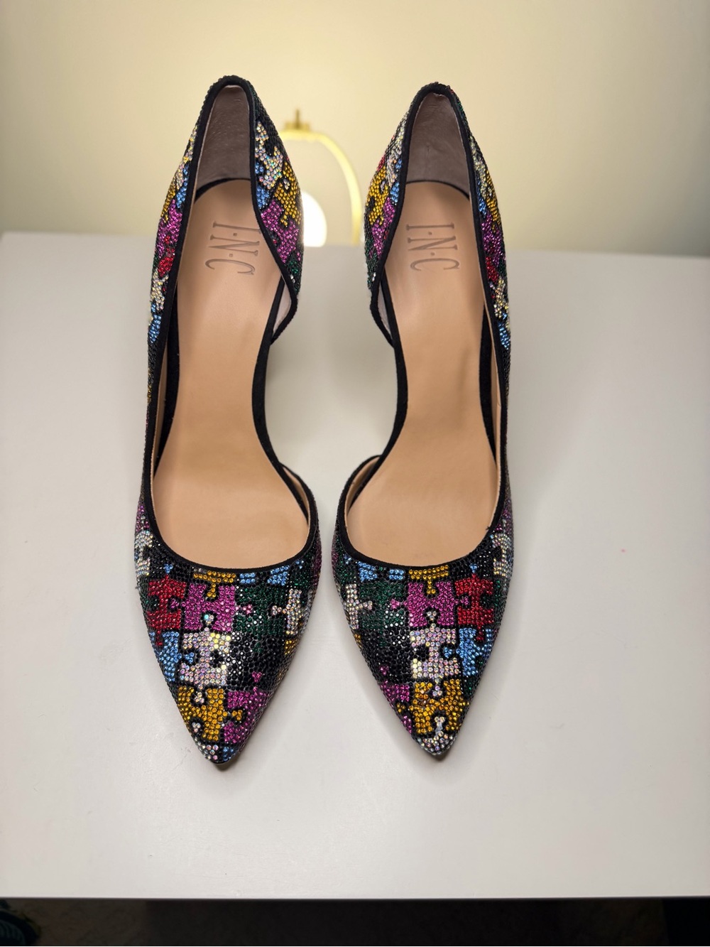 INC International Concepts Black Multicolor Beaded Pointed-Toe Pumps